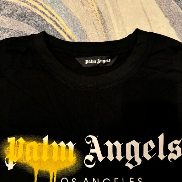 Palm Angels Yellow Grafitti Logo Black T-Shirt Size Large - Picture 2 of 4